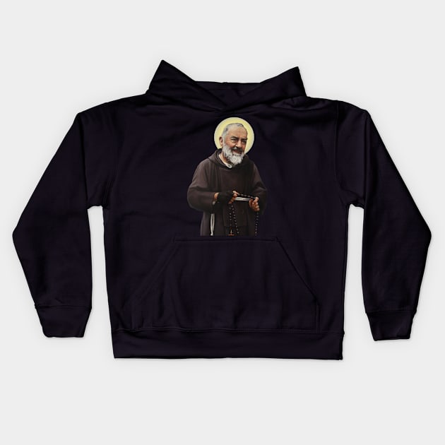 Padre Pio (transparent background design) Kids Hoodie by Brasilia Catholic